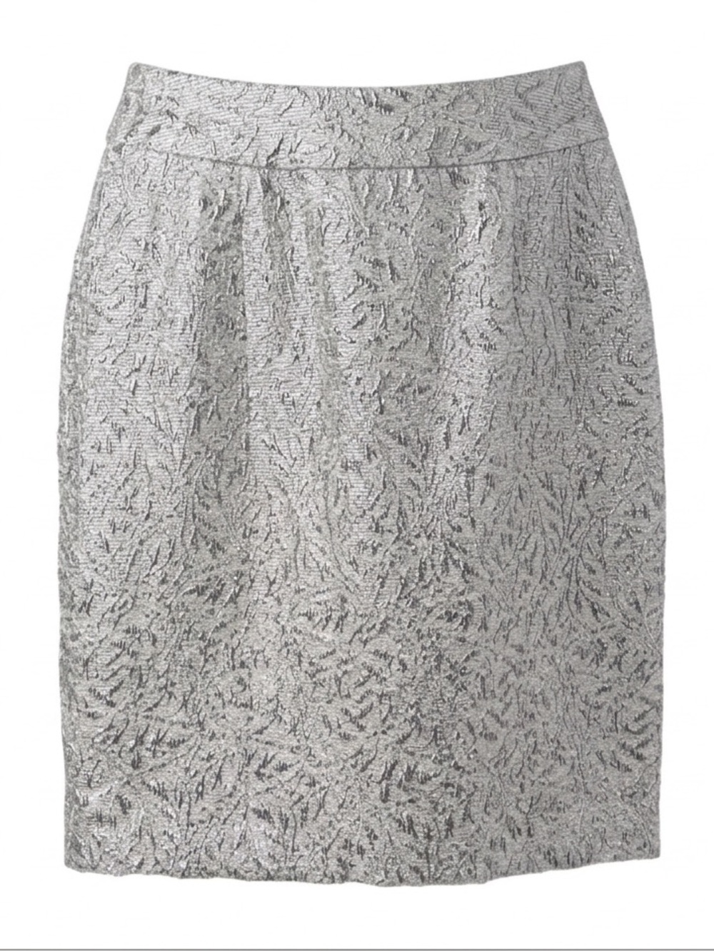 Lafayette 148 Metallic Brocade Skirt Silver Jacquard Slit Luxe Office Chic-Sz 16